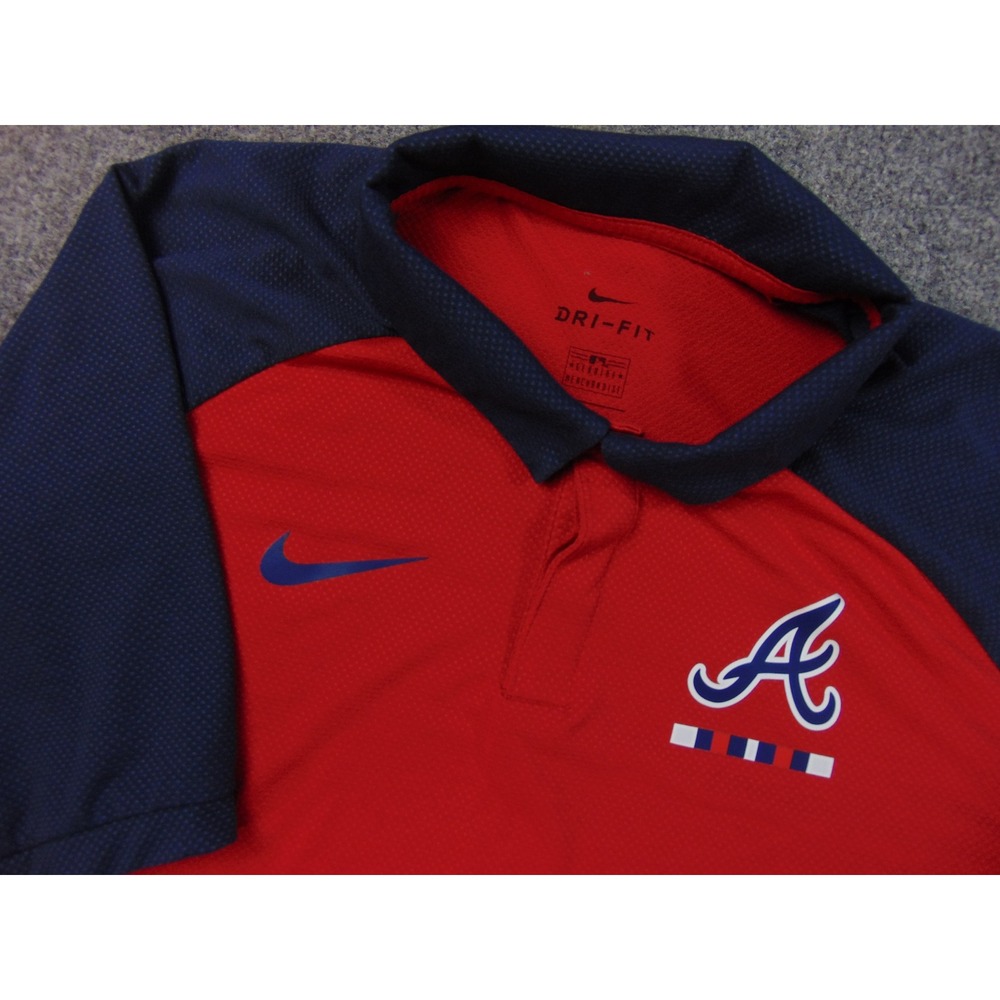 Atlanta Braves Polo Shirt Mens Med Nike Red Blue Solid MLB Baseball Sportswear